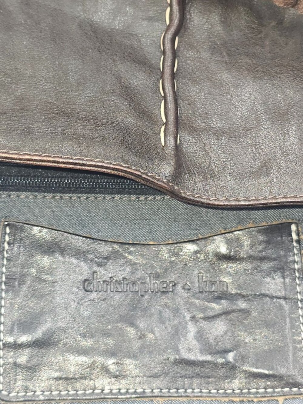 Christopher Kon Women's Brown Leather Braided Handle Shoulder Boho Bag Sz L 2561 - Picture 7 of 11